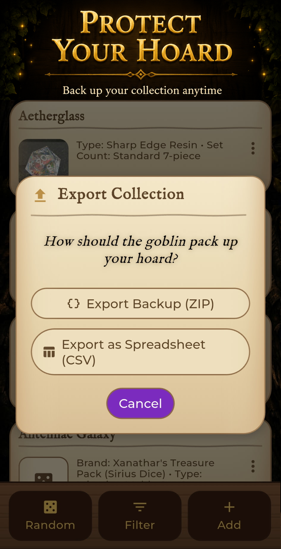 Export your hoard