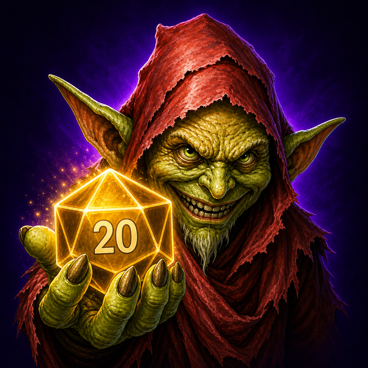 Goblin holding a glowing d20